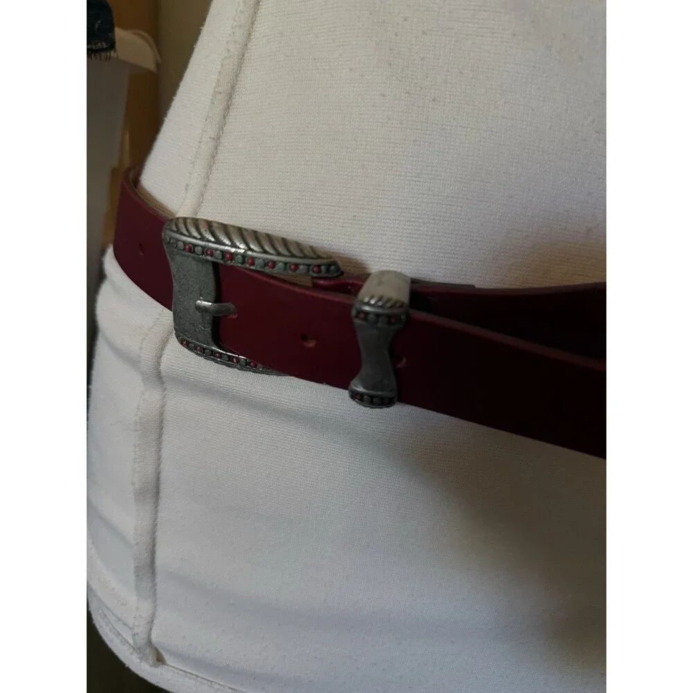 Vintage Red Western Style Italian Garuglieri Leather Boho Belt Sz Small 37.5” L